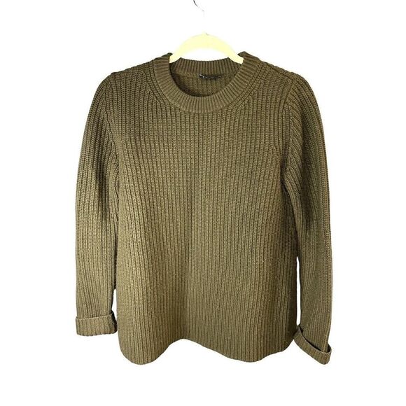 Theory Olive Green Ribbed knit crew neck Sweater Wool Cashmere blend Small - Picture 1 of 9